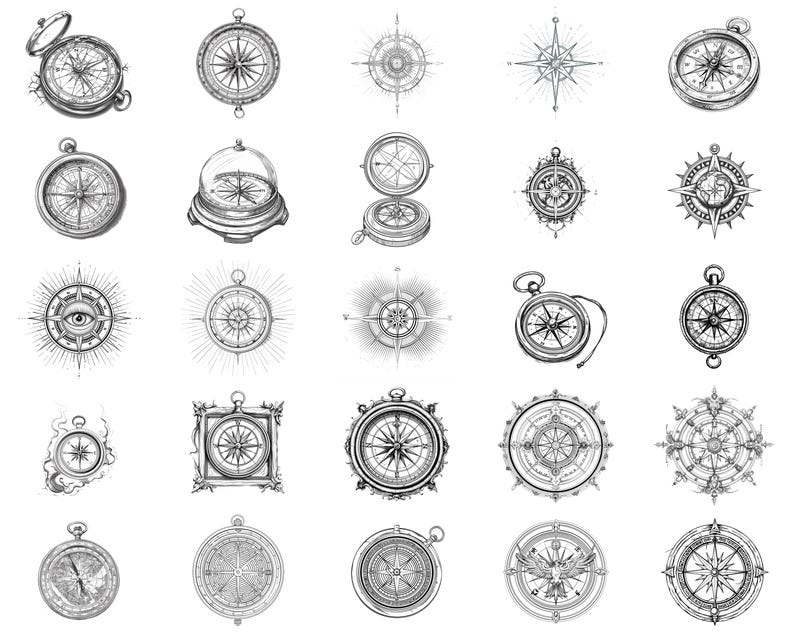 Compass Collection Frame 100+ Ancient Compass Procreate Stamps | Procreate Brushes | Instant ...