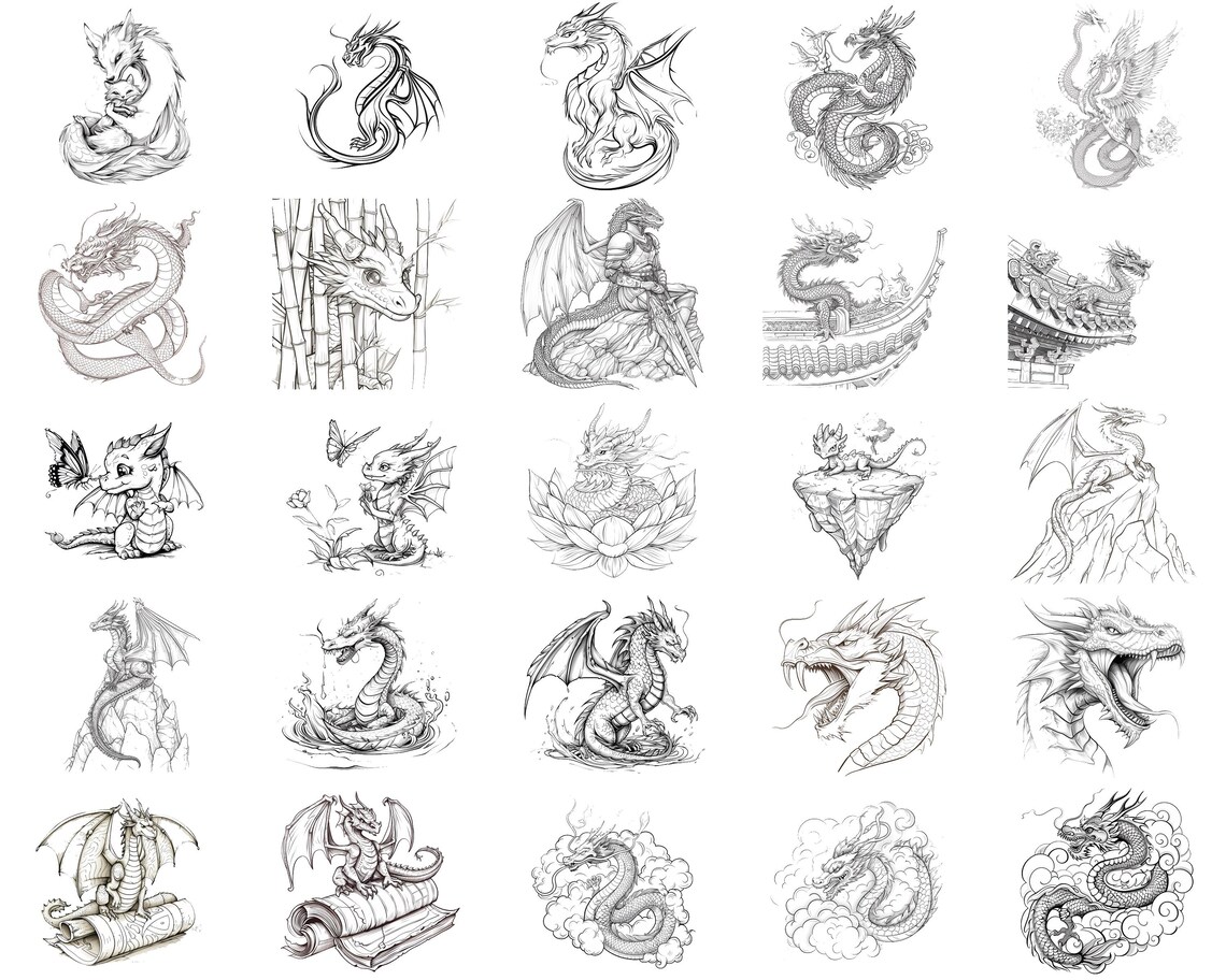 100+ Oriental Dragons Procreate Stamps | Procreate Brushes | Instant ...