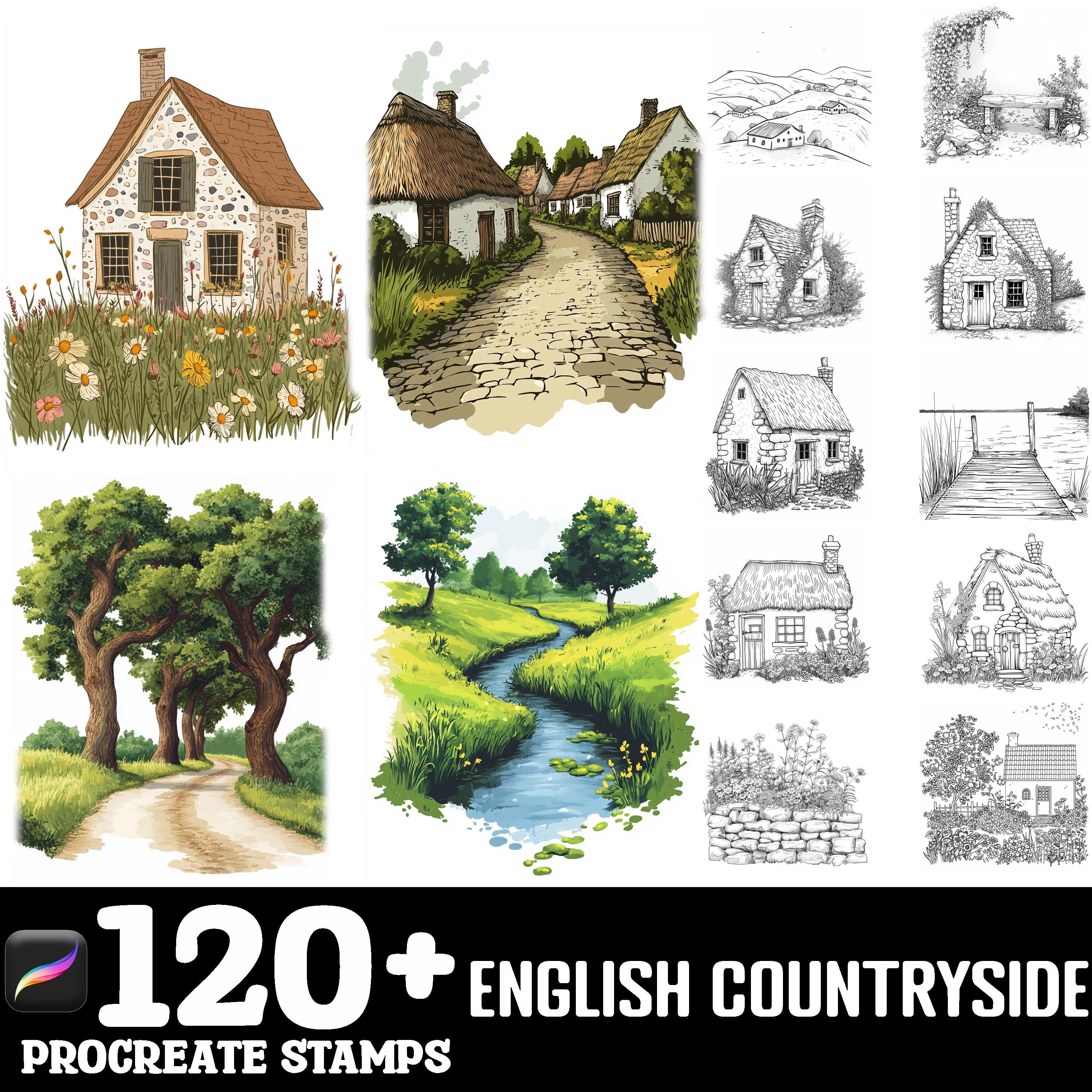 120+ English Countryside Procreate Stamps | Procreate Brushes | Instant Digital Download