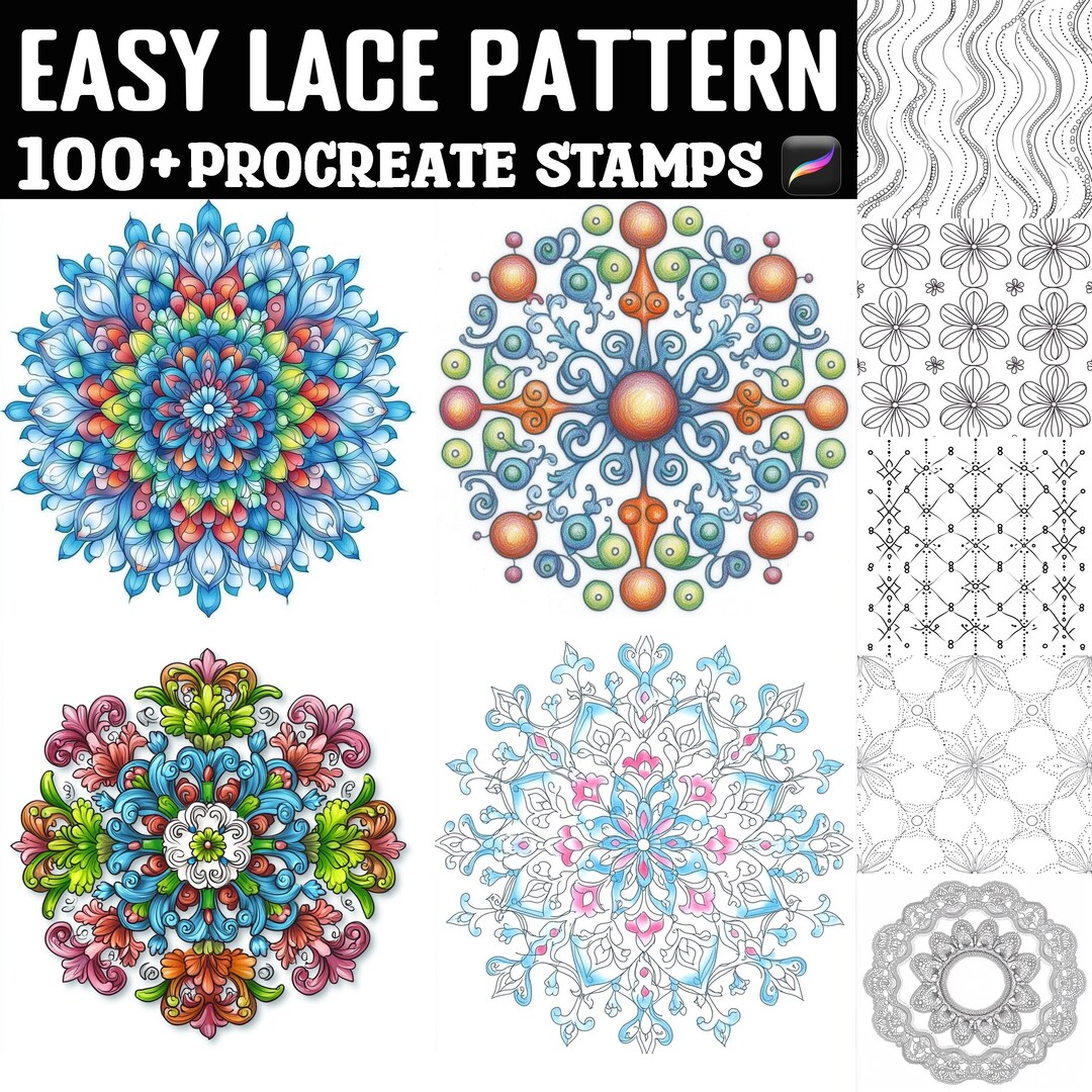 100+ Easy Lace Pattern Procreate Stamps | Procreate Brushes | Instant ...