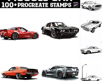 Más de 100 sellos y pinceles de Muscle Car para Procreate. Descarga digital instantánea.