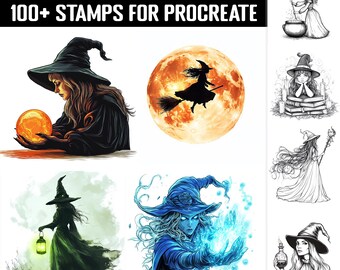 Paquete de pinceles para sellos de brujas para Procreate: más de 100 diseños místicos (descarga digital)