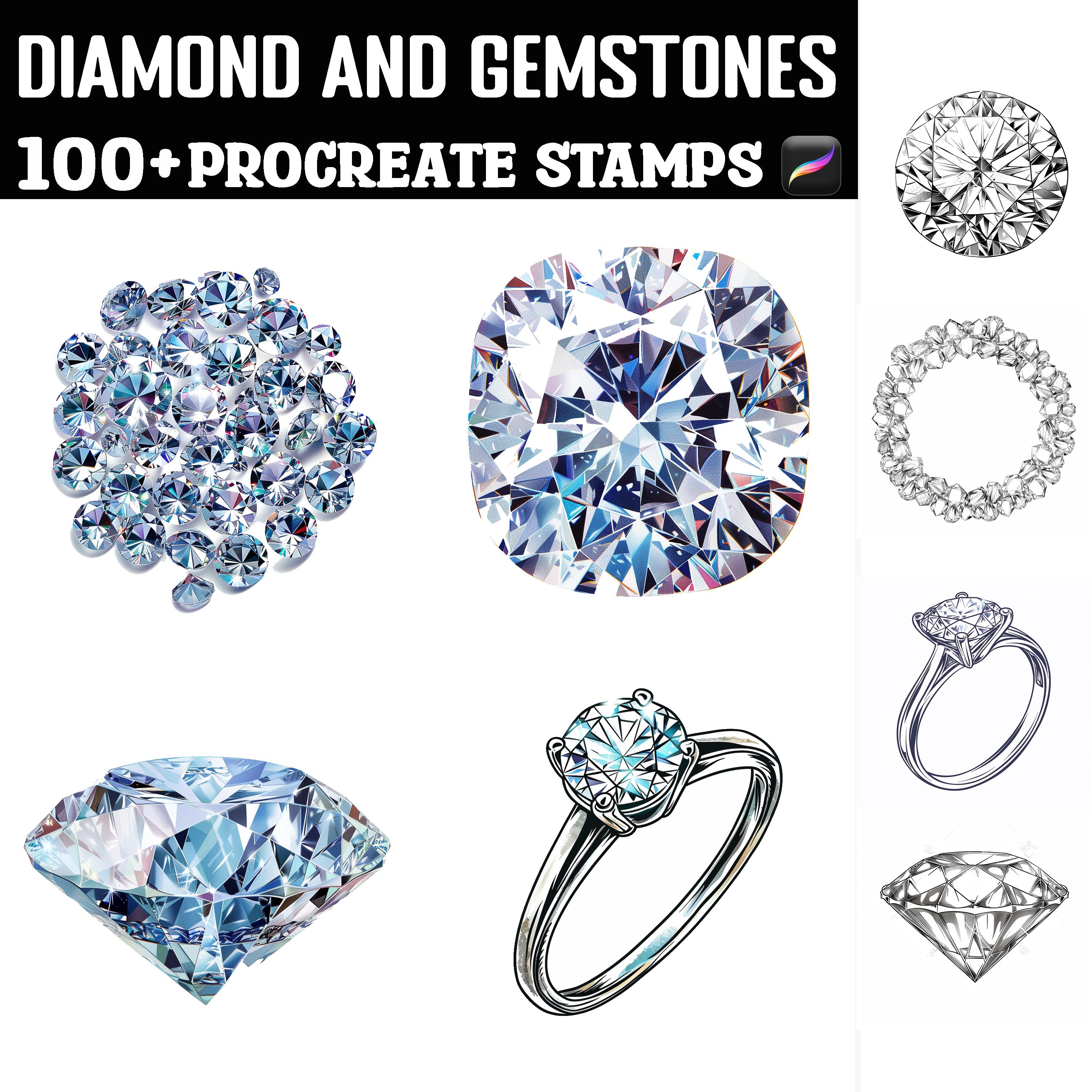 Más de 100 Sellos de Procreate de Diamantes y Gemas | Pinceles de Joya, Cristal y Gemas Facetadas | Descarga Instantánea