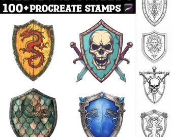 100+ Medieval Shields Procreate Stamps | Procreate Brushes | Instant Digital Download