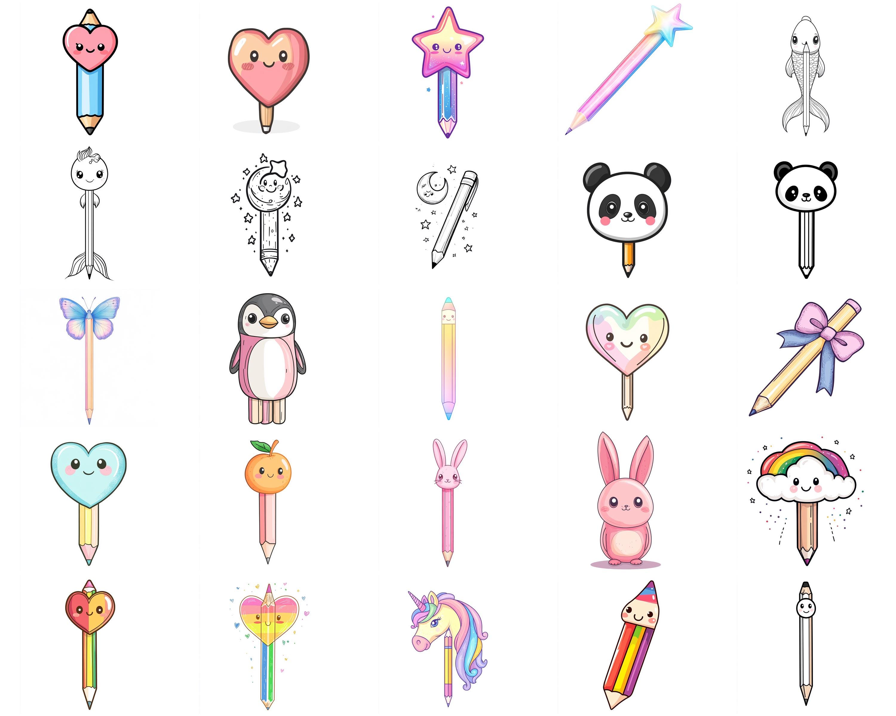 100+ Kawaii Pencil Procreate Stamps | Procreate Brushes | Instant ...