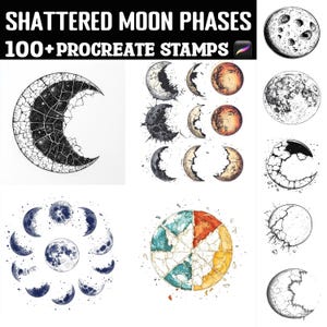100+ Shattered Moon Phases Procreate Stamps | Procreate Brushes | Instant Digital Download