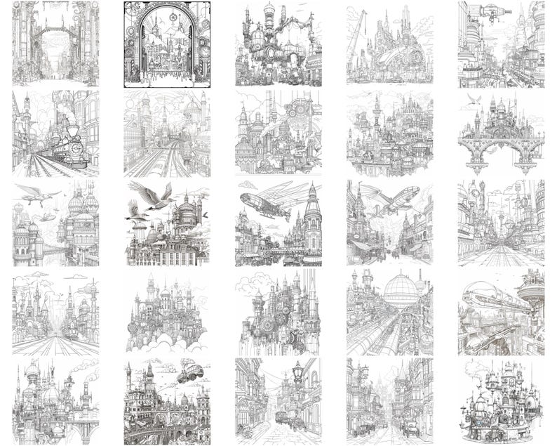 100+ Steampunk Cityscape Procreate Stamps | Procreate Brushes | Instant ...