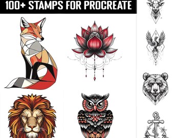 100+ Blackwork Tattoo Procreate Stamp | Procreate Brush Bundle | Instant Digital Download