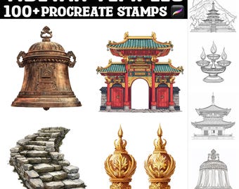 100+ timbri Procreate dei templi tibetani / Pennelli Procreate / Download digitale istantaneo
