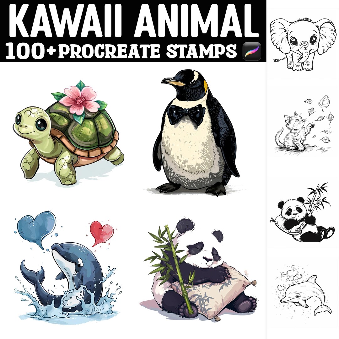 100+ Kawaii Animal Procreate Stamps | Procreate Brushes | Instant ...