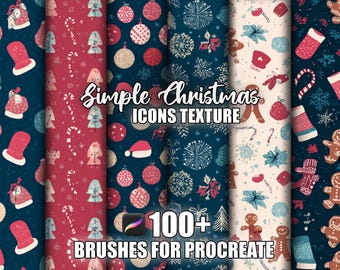 Pinceles de Procreate con iconos navideños: más de 100 sellos de textura sin costuras (descarga digital)