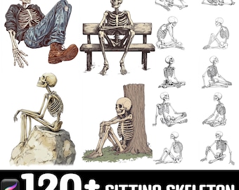 120+ Sitting Skeleton Poses Procreate Stamps | Procreate Brushes | Instant Digital Download