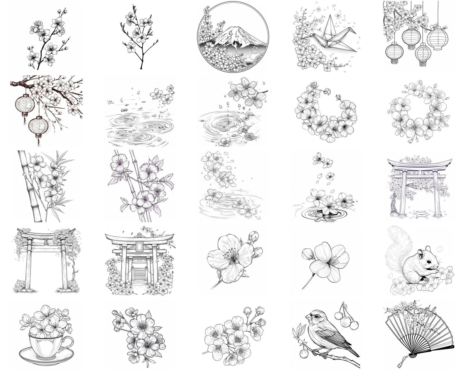 100+ Japanese Cherry Blossoms Procreate Stamps | Procreate Brushes ...