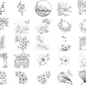 100+ Japanese Cherry Blossoms Procreate Stamps | Procreate Brushes ...