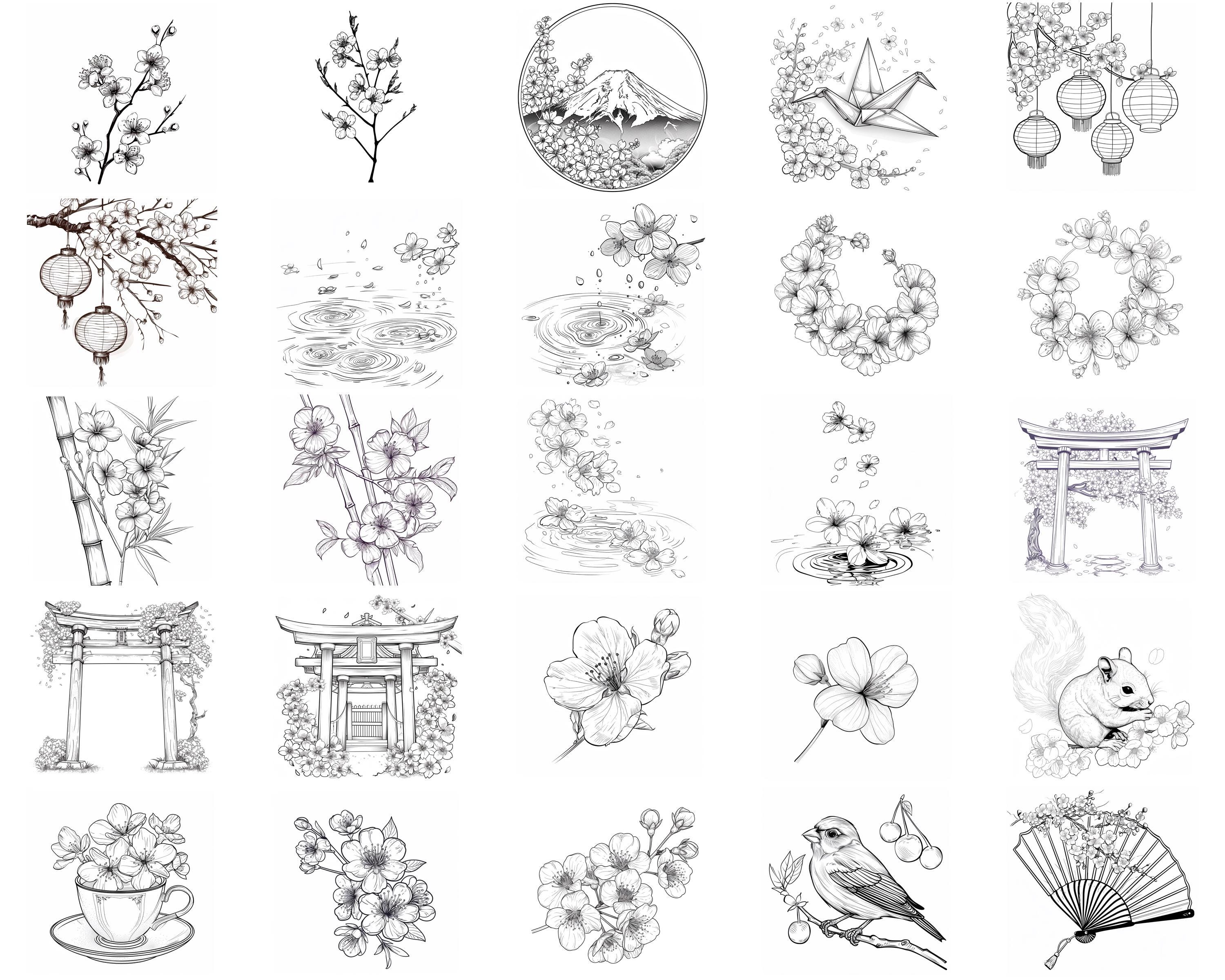 100+ Japanese Cherry Blossoms Procreate Stamps | Procreate Brushes ...