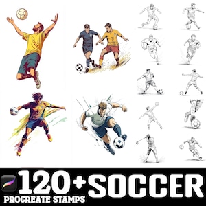 120+ Soccer Poses Procreate Stamps | Procreate Brushes | Instant Digital Download