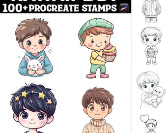 100+ Kawaii Boy Procreate Brush Set | Procreate Stamp Brushes | Instant ...