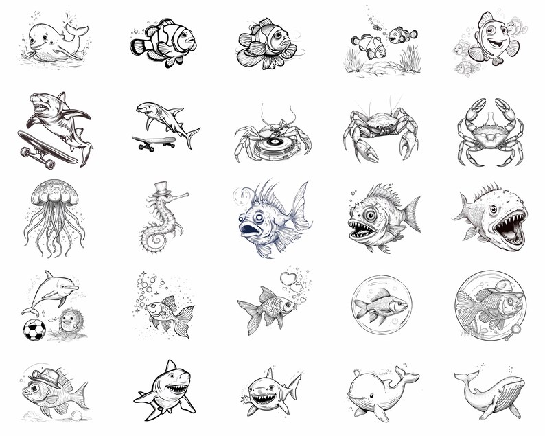 100+ Cartoon Sea Creatures Procreate Stamps | Procreate Brushes ...