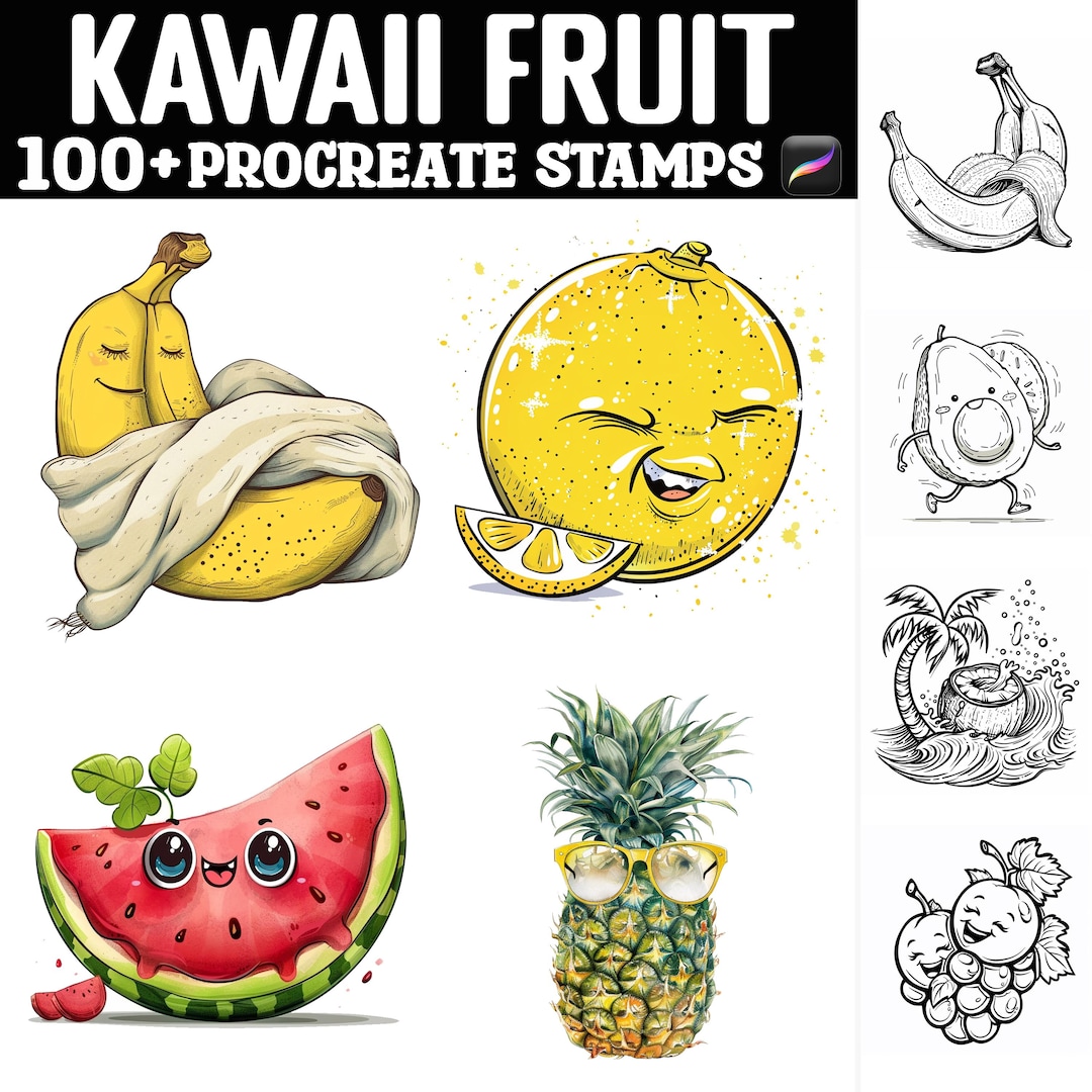 100+ Kawaii Fruit Procreate Stamps | Procreate Brushes | Instant ...