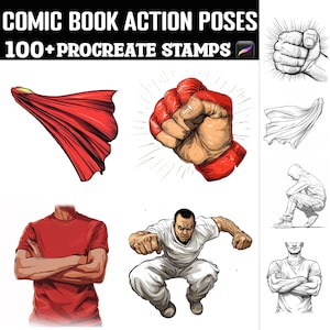 100+ Comic Book Action Poses Procreate Stamps | Procreate Brushes | Instant Digital Download