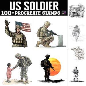100+ US Soldier Stamps | Procreate Brushes | Instant Digital Download