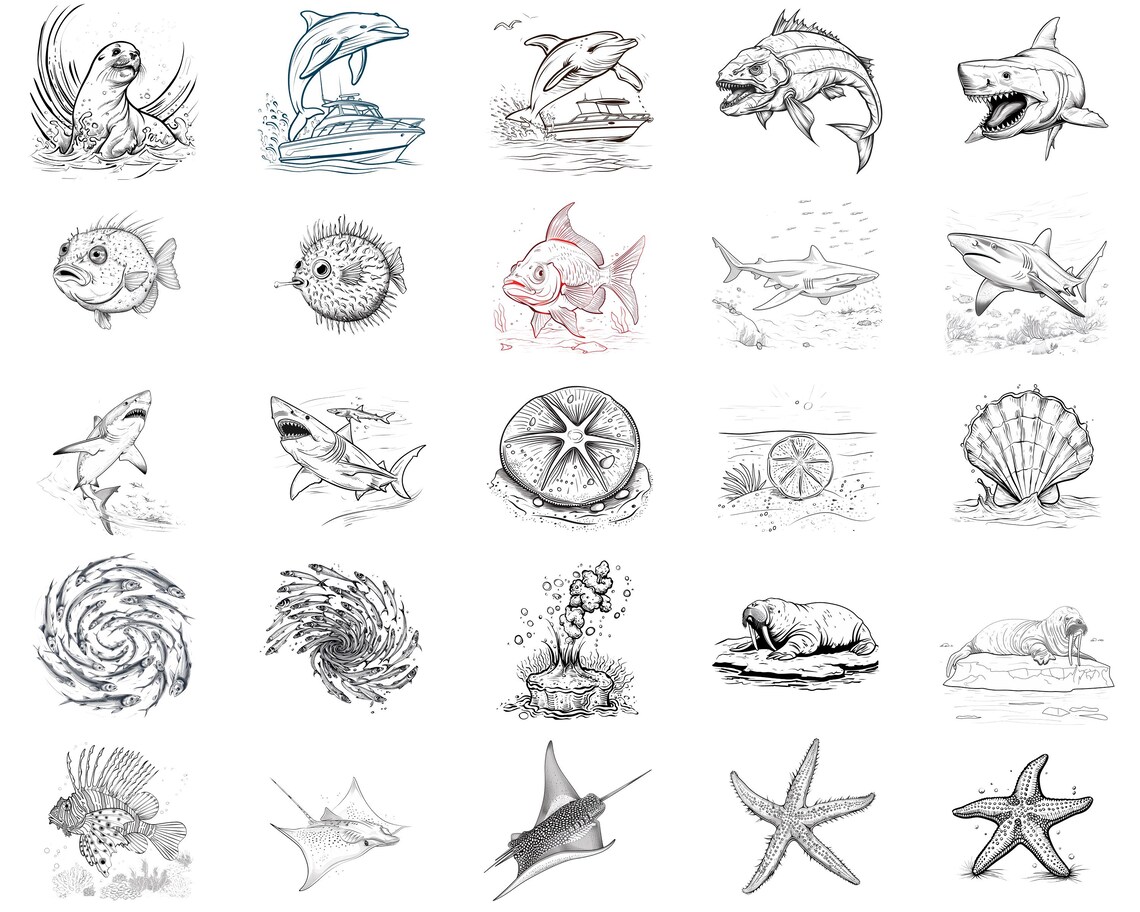 100+ Sea Creatures Procreate Stamps | Procreate Brushes | Instant ...