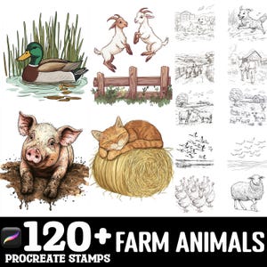 120+ Farm Animals Procreate Stamps | Procreate Brushes | Instant Digital Download