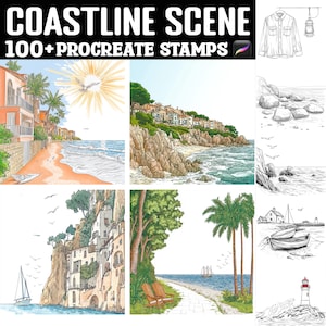 100+ Coastline Scene Procreate Stamps | Procreate Brushes | Instant Digital Download