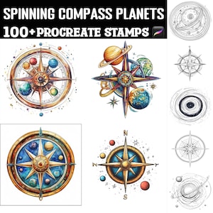 100+ drehender Kompass Planeten Procreate Briefmarken | Procreate Pinsel | Sofortiger digitaler Download