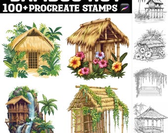 100+ bamboehut voortplantingsstempels | Voortplantingsborstels | Directe digitale download