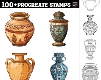 100+ Traditional Pottery Procreate Stamps | Procreate Brushes | Instant Digital Download