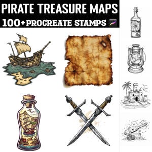 Plus de 100 timbres de carte au trésor de pirates pour la procréation | Pinceaux procréer | Téléchargement numérique instantané