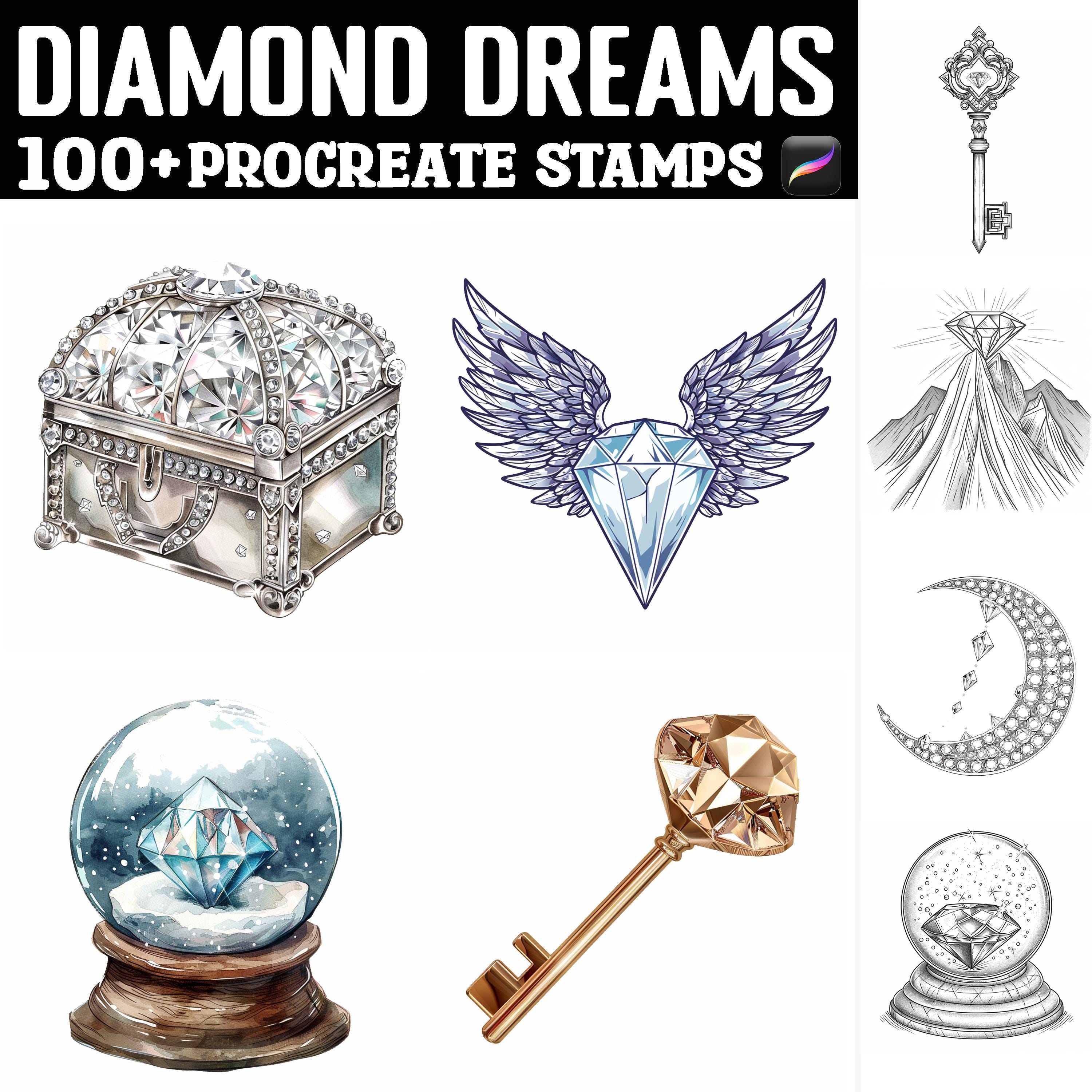 100+ tampons et pinceaux Procreate Diamond Dreams | Coffret luxe pierres précieuses | Téléchargement instantané