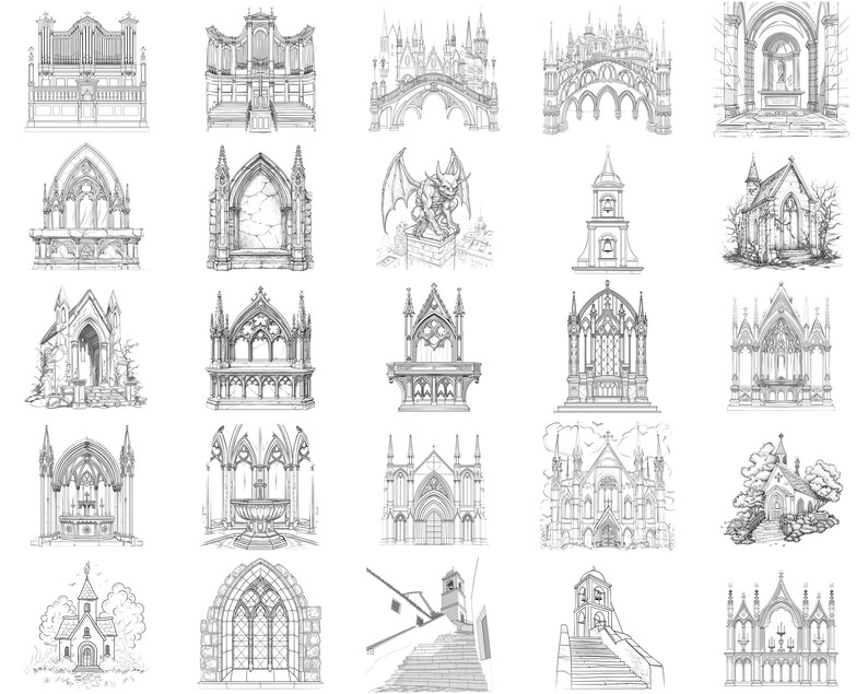 100+ Gothic Cathedrals Procreate Stamps | Procreate Brushes | Instant ...