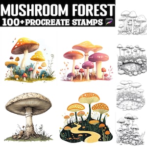 100+ timbri Mushroom Forest / Pennelli Procreate / Download digitale istantaneo
