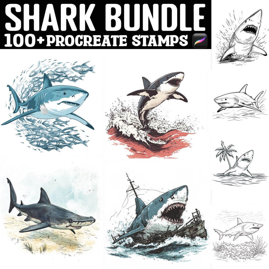 100+ Shark Procreate Stamps | Procreate Brushes | Instant Digital ...