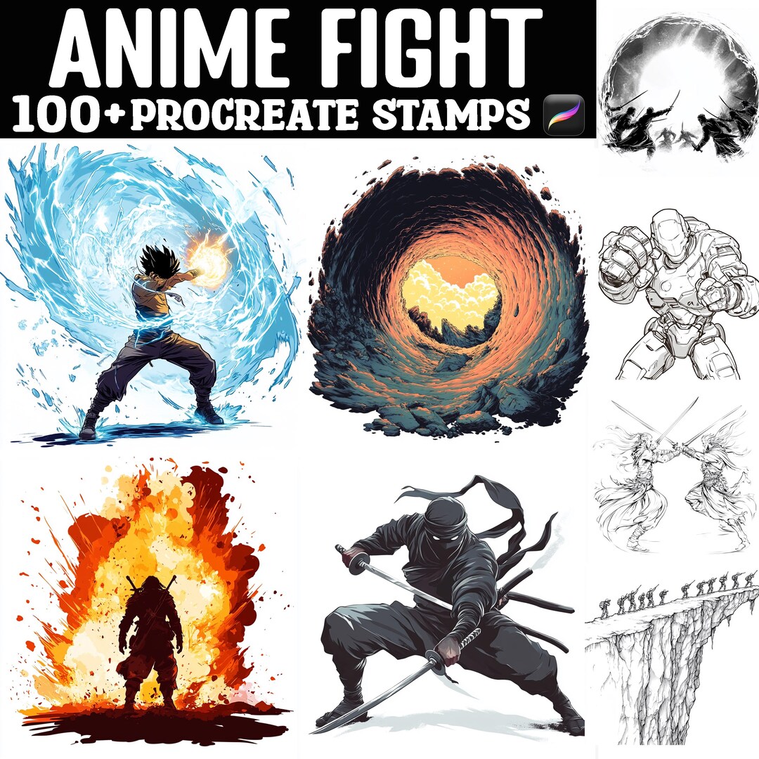 100+ Anime Fight Procreate Stamps | Procreate Brushes | Instant Digital ...