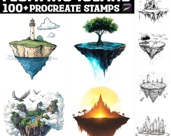 100+ Floating Island Procreate Stamps | Procreate Brushes | Instant Digital Download