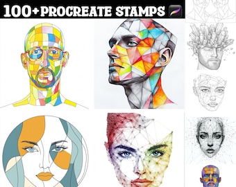 Plus de 100 tampons Procreate de portraits géométriques uniques | Pinceaux procréer | Téléchargement numérique instantané