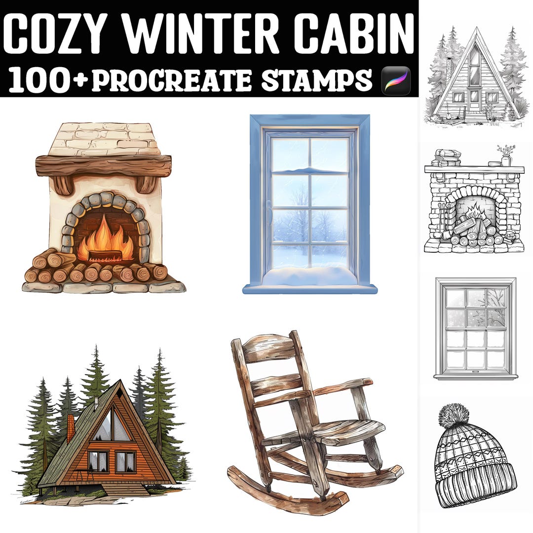 100+ Cozy Winter Cabin Procreate Stamps | Procreate Brushes | Instant ...