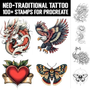 100+ Neo-Traditional Procreate Stamp | Procreate Brush Bundle | Instant Digital Download