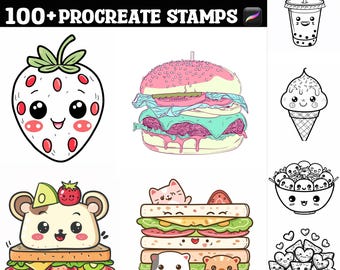100+ Kawaii Food Items Stamps | Procreate Brushes | Instant Digital Download