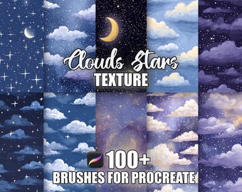 Cloud & Stars Procreate Pinsel: 100+ nahtlose Texturmuster (Sofortdownload)