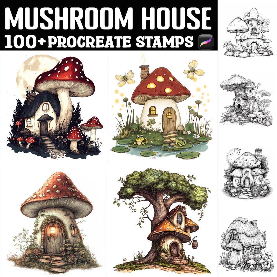 100+ Mushroom House Stamps | Procreate Brushes | Instant Digital ...