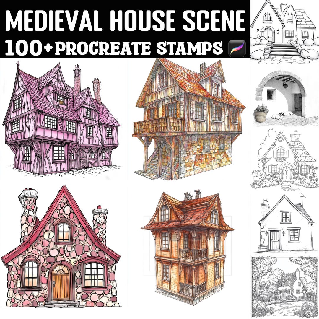 100+ Medieval House Scene Procreate Stamps | Procreate Brushes ...