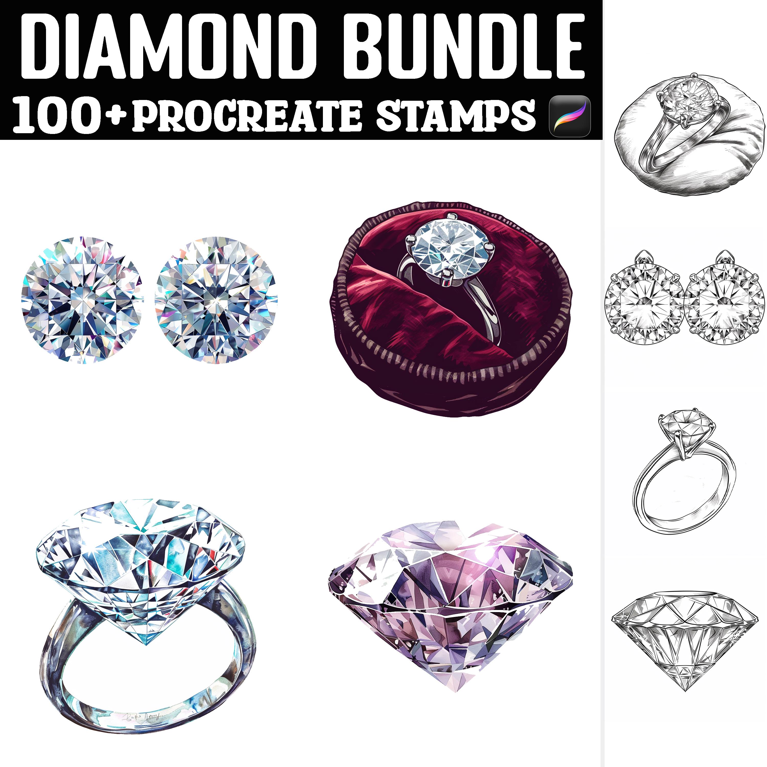 100+ Carimbos e Pincéis Procreate de Diamante | Formas de Gemas, Cristais e Joias | Download Instantâneo