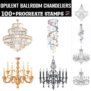100+ Opulent Ballroom Chandeliers Procreate Stamps | Procreate Brushes | Instant Digital Download