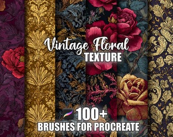 Pędzle Procreate z teksturą kwiatów w stylu vintage: ponad 100 bezszwowych wzorów (do natychmiastowego pobrania)
