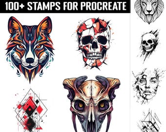 100+ Procreate-stämpel för skräppolka-tatueringar | Procreate-penselpaket | Omedelbar digital nedladdning