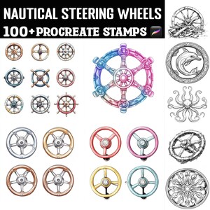 Plus de 100 volants nautiques Procreate Stamps | Brosses à procréer | Téléchargement numérique instantané